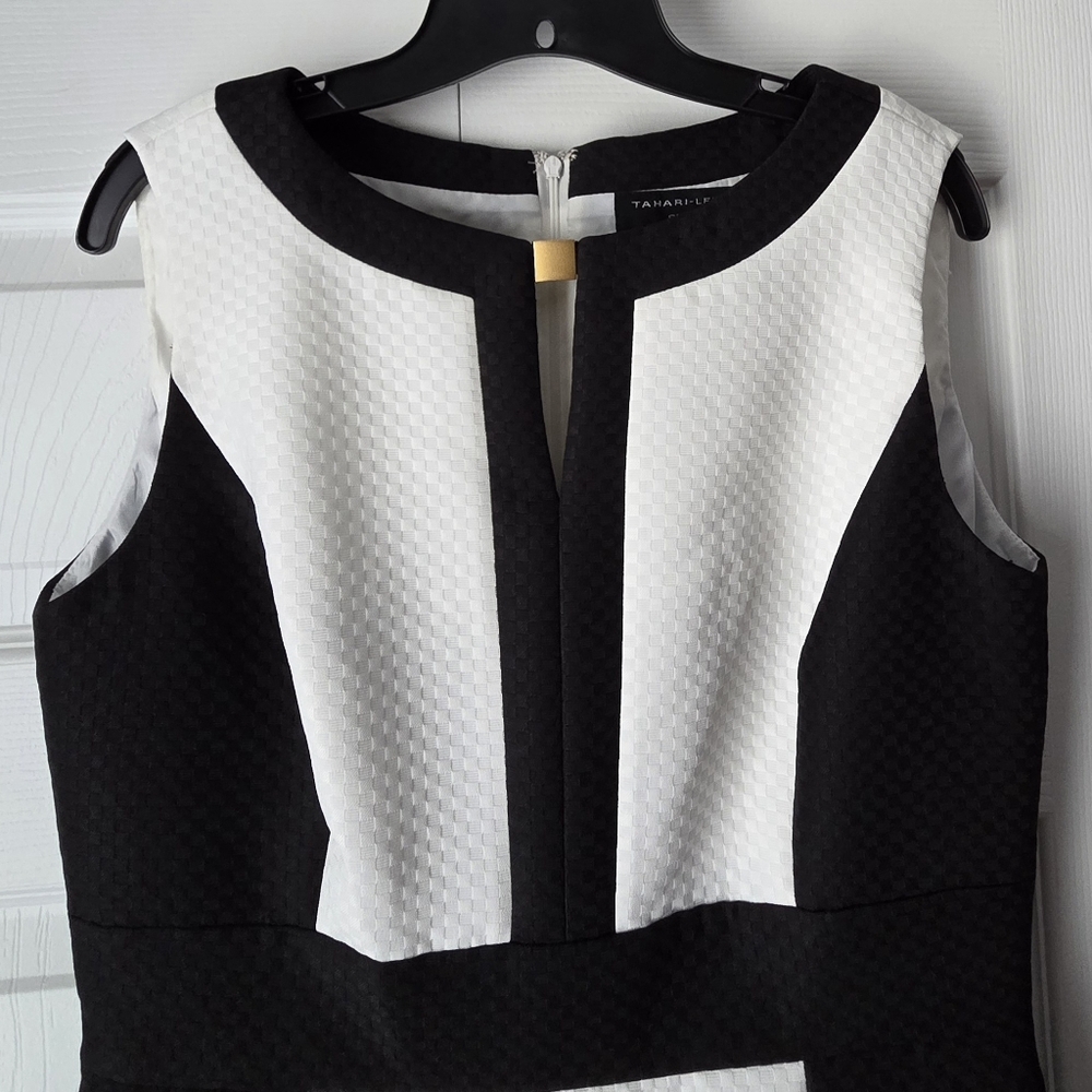 Tahari-Levine Studio Black and White Sleeveless Colorblock Mini Dress Size 10 - Picture 4 of 13
